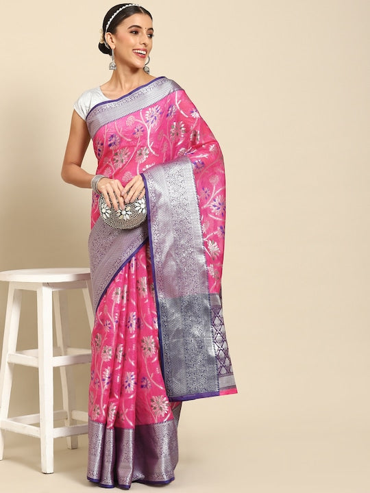 Silk Land Floral Zari Art Silk Banarasi Saree