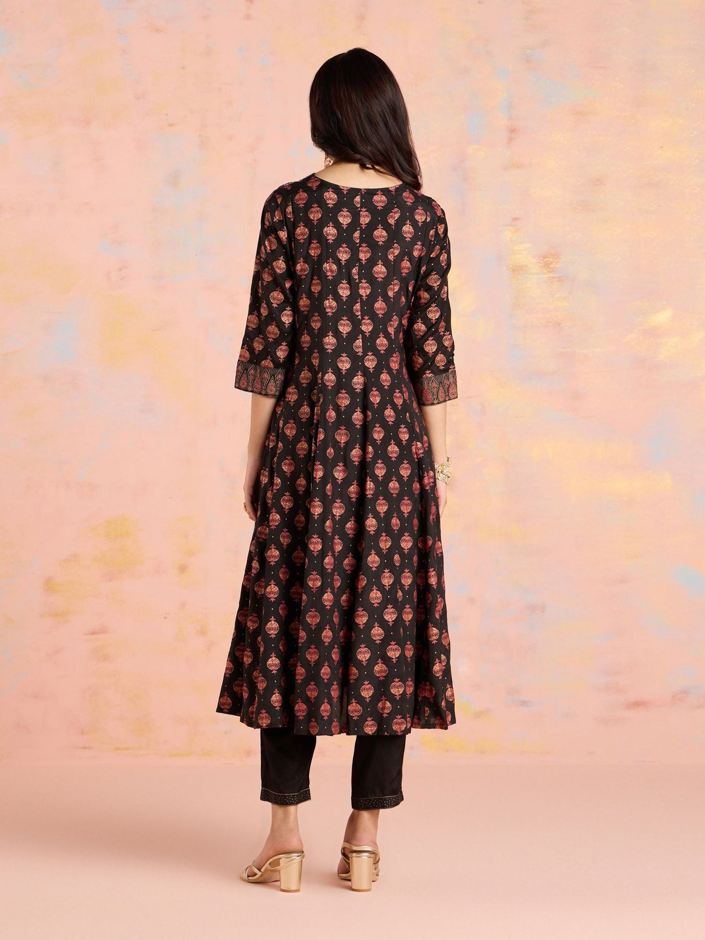 Likha Black Diwa Dazzle Shantoon Gold Printed Kurta Pant & Dupatta LIKSKD307 (Set of 3)