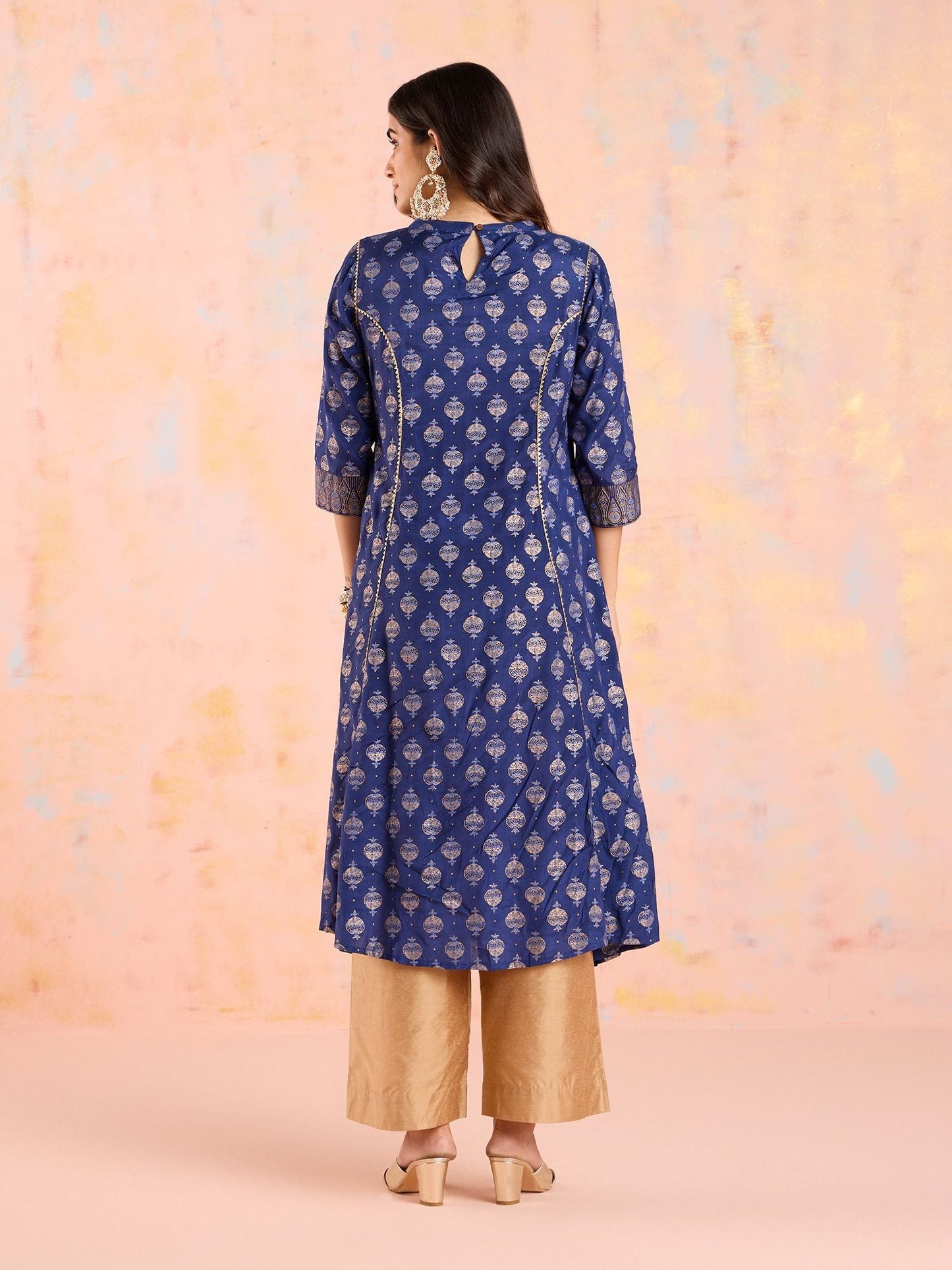 Likha Navy Blue Diwa Dazzle Bandhani Printed A-line Kurta LIKKUR210