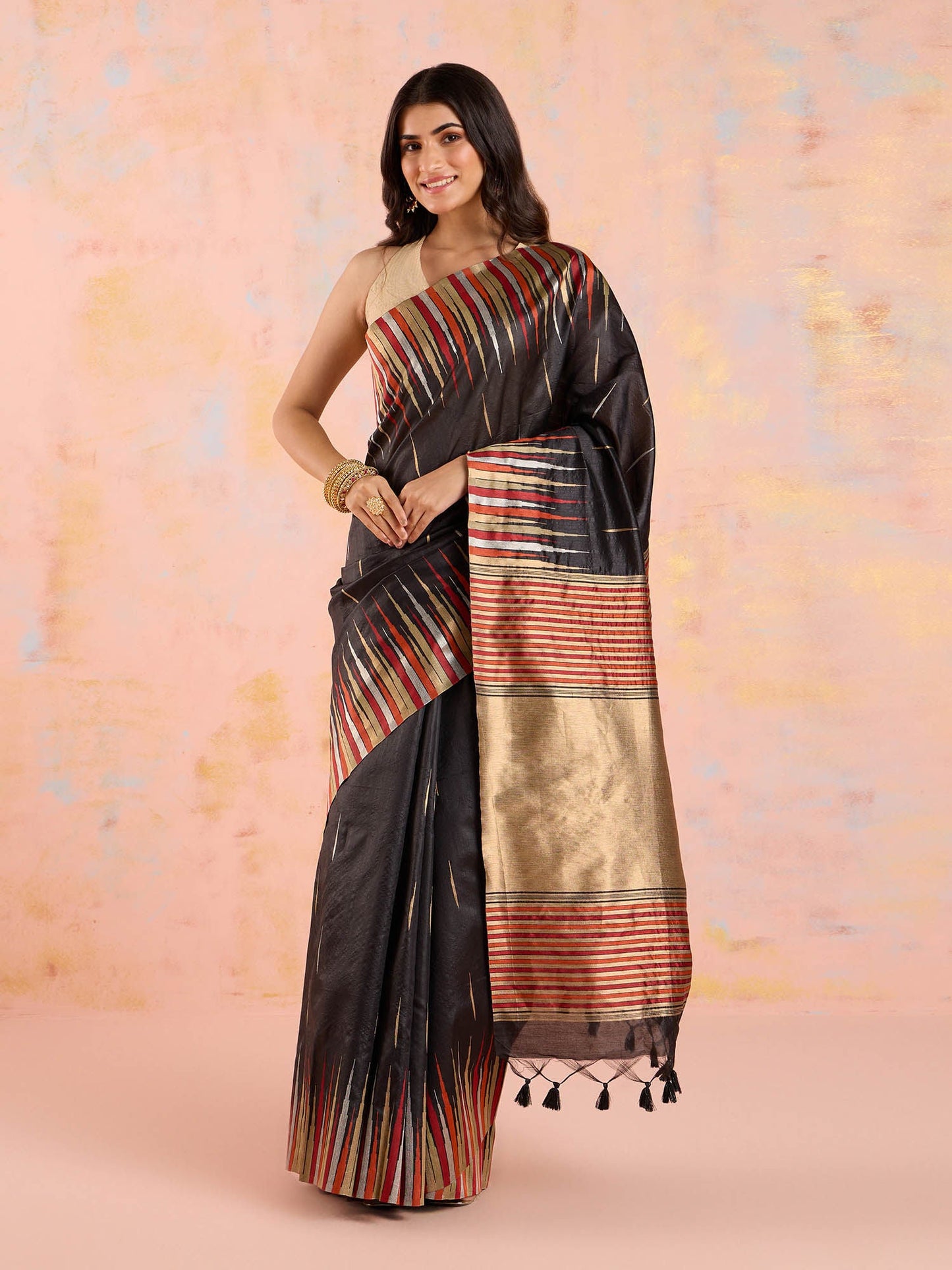 Likha Black Karigar Korner Jacquard Saree with Unstitched Blouse LIKKKPET03