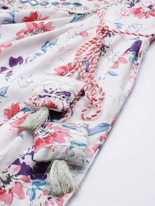 Readiprint Fashions White & Pink Floral Ethnic Gown