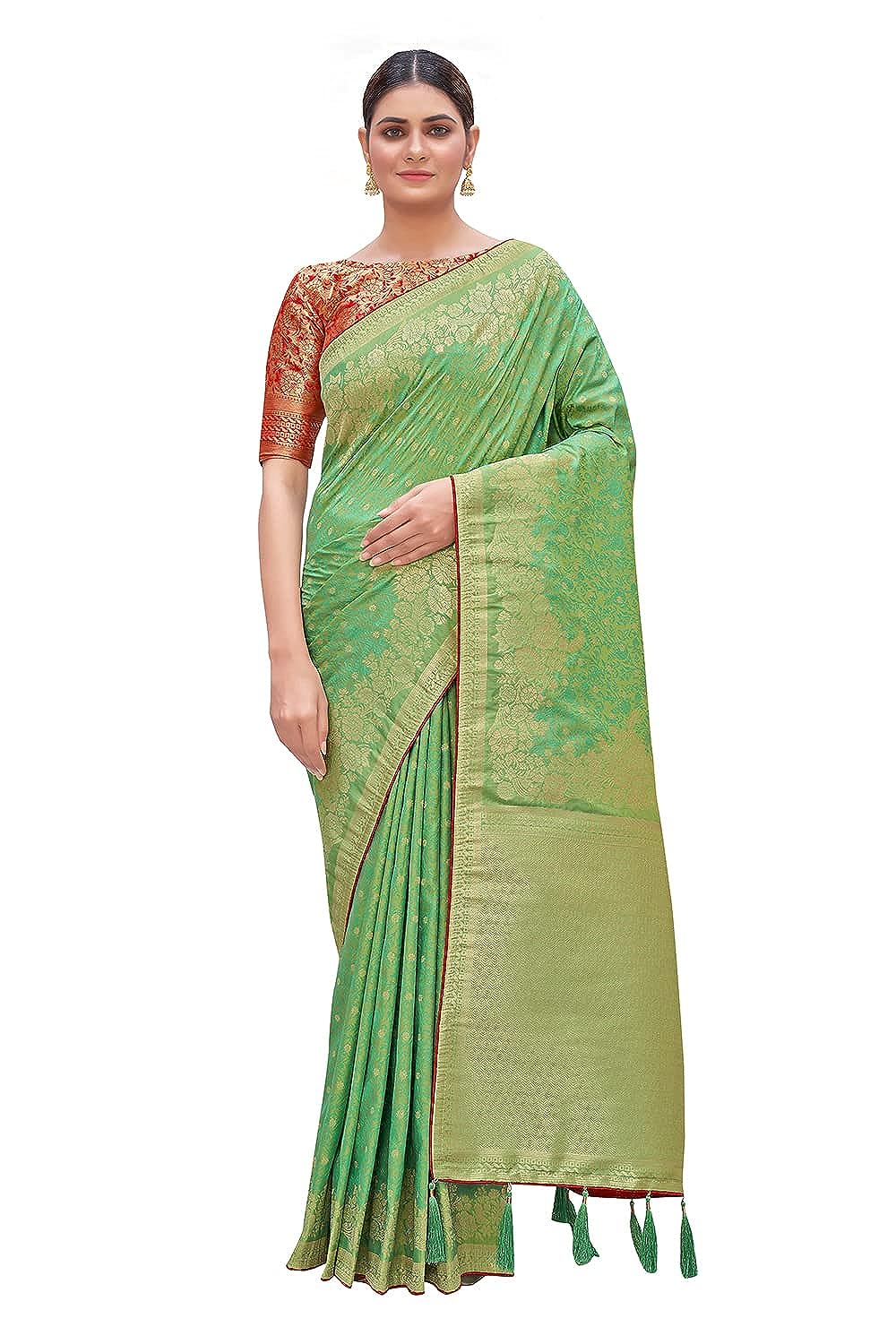 Monjolika Fashion Women's Woven Silk Saree With Blouse Piece