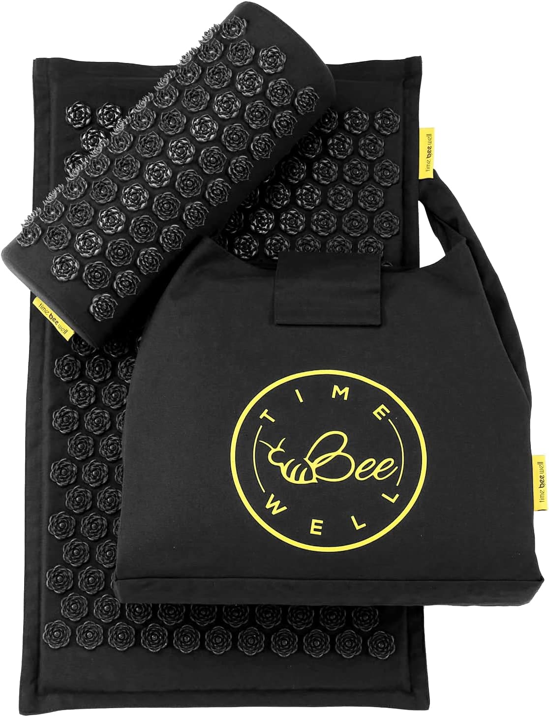 Eco-Friendly Back and Neck Pain Relief - Acupressure Mat and Pillow Set - Relieves Stress, Back, Neck, and Sciatic Pain - Comes in a Carry Bag for Storage and Travel (Black)