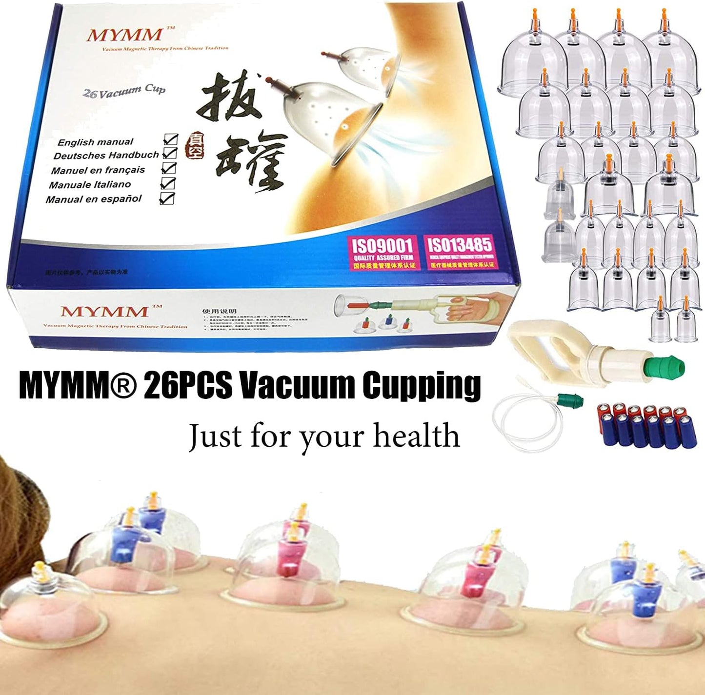 24 Cupping Cups Biomagnetic Traditional Chinese Therapy Cupping Set Household Pull Out Vacuum Cupping Kit/Chinese Massage Medical Hijama Suction Acupuncture