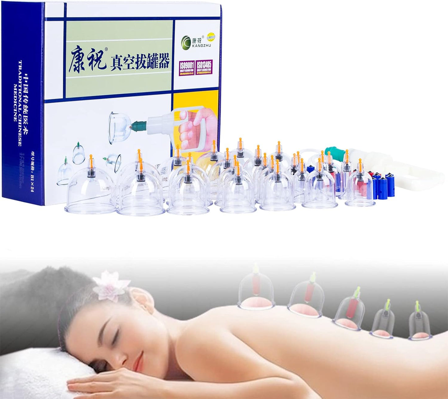 Cupping Therapy Set, 24Pcs Professional Chinese Acupoint Massage Therapy Cups with Vacuum Pump/Removable Magnetic Column, Hijama Physical Biomagnetic Cupping Kit (Standard 24Pcs)