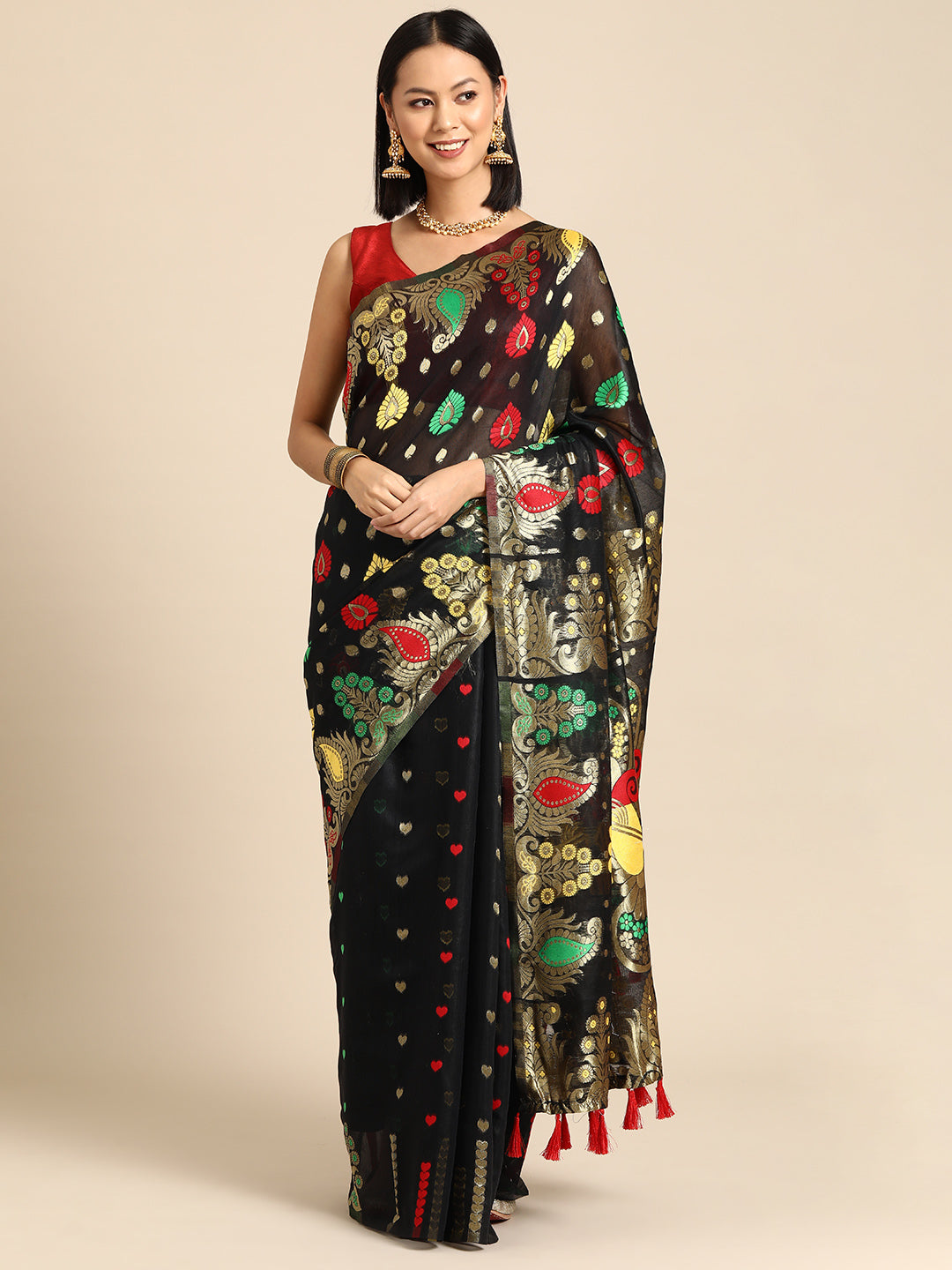 Silk Land Paisley Phulkari Pure Cotton Jamdani Saree