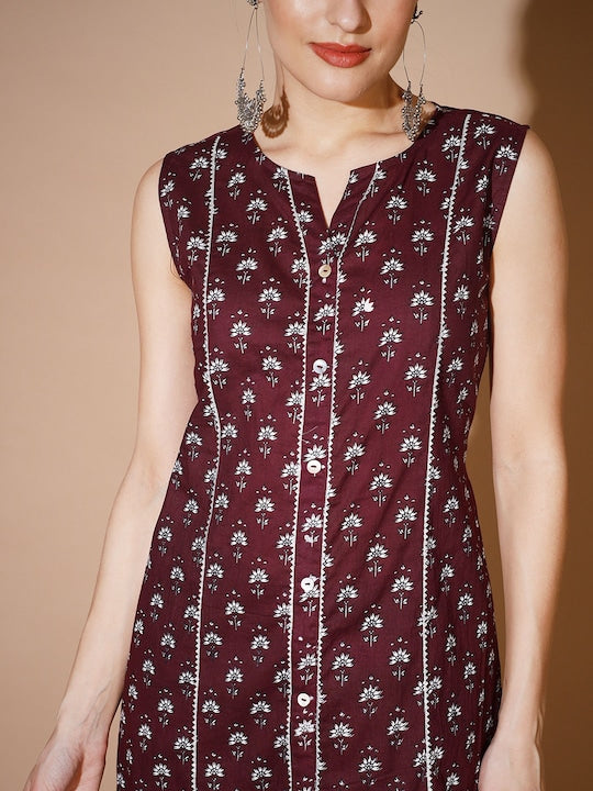 Myshka Ethnic Printed Regular Gotta Patti Pure Cotton Kurta With Trousers