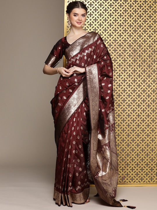 House of Pataudi Ethnic Motifs Woven Design Zari Pure Silk Saree