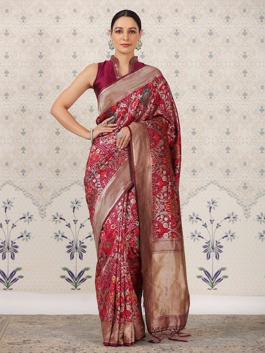 House of Pataudi Ethnic Motifs Zari Pure Silk Banarasi Saree