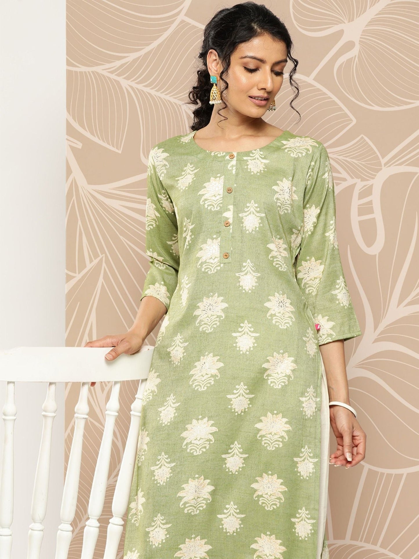 KSUT Green Colour Foile Printed Kurta Straight Kurta