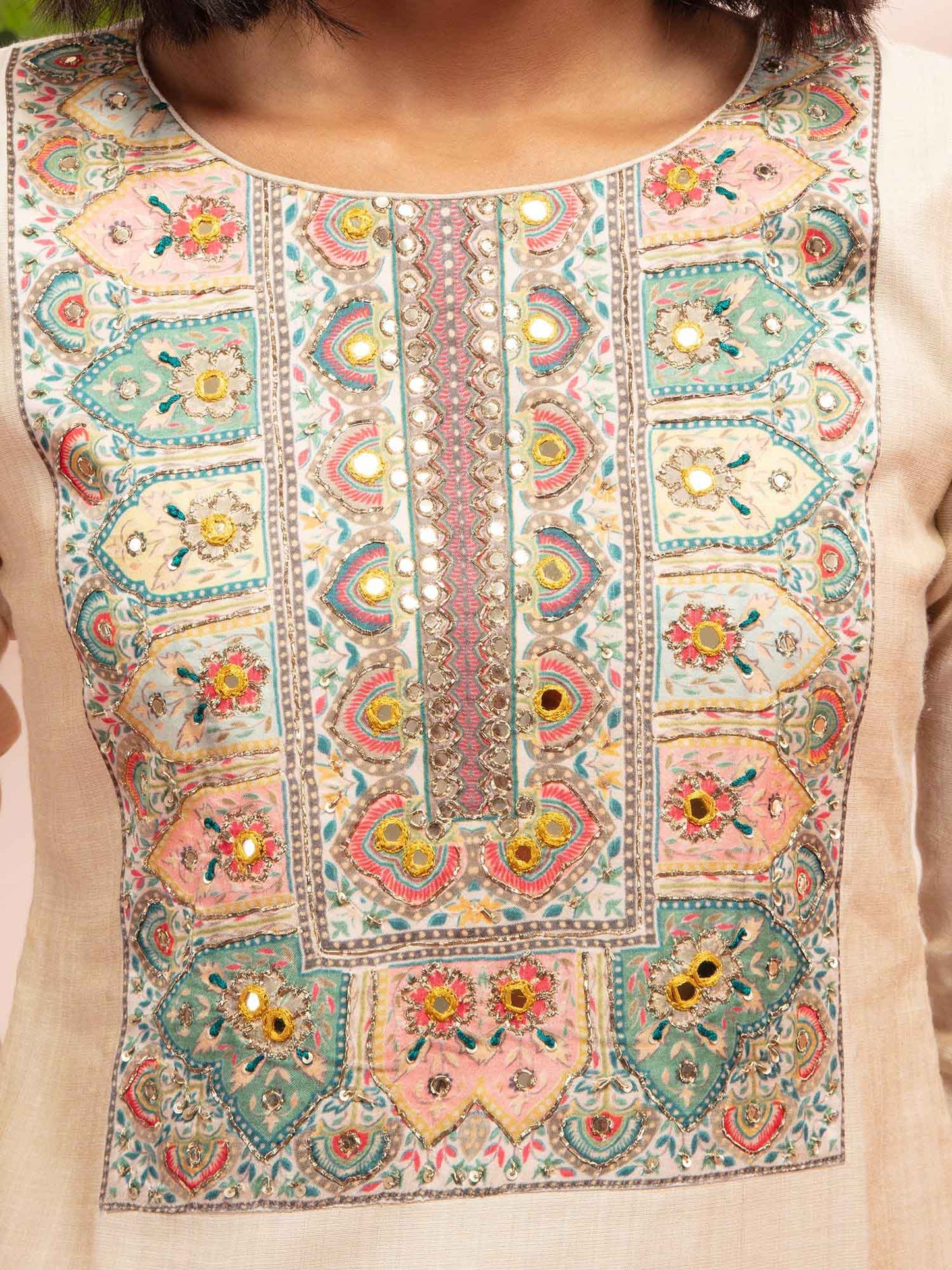 Likha Shaan-E-Avadh Off White Mirror Work Kurta Pant & Dupatta LIKSKD131 (Set of 3)