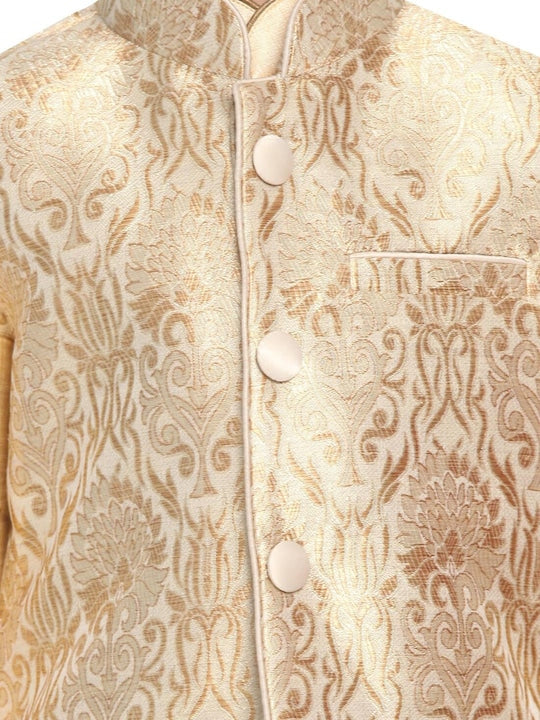 Vastramay Sishu Boys Regular Silk Blend Kurta With Pyjamas and Woven Nehru Jacket