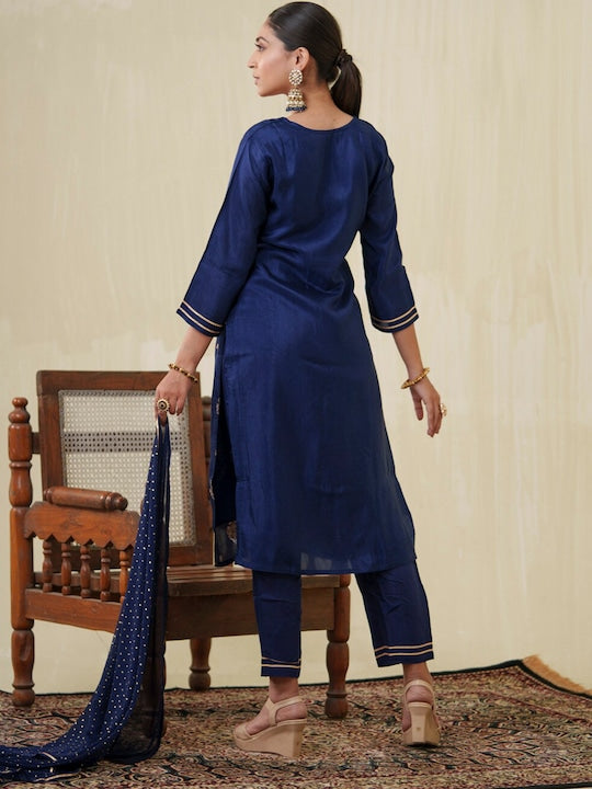 House of Pataudi Ethnic Motifs Printed Straight Kurta With Trouser & Dupatta