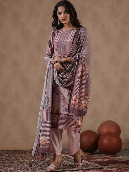 Scakhi Ethnic Motifs Printed Regular Kurta With Trousers & Dupatta