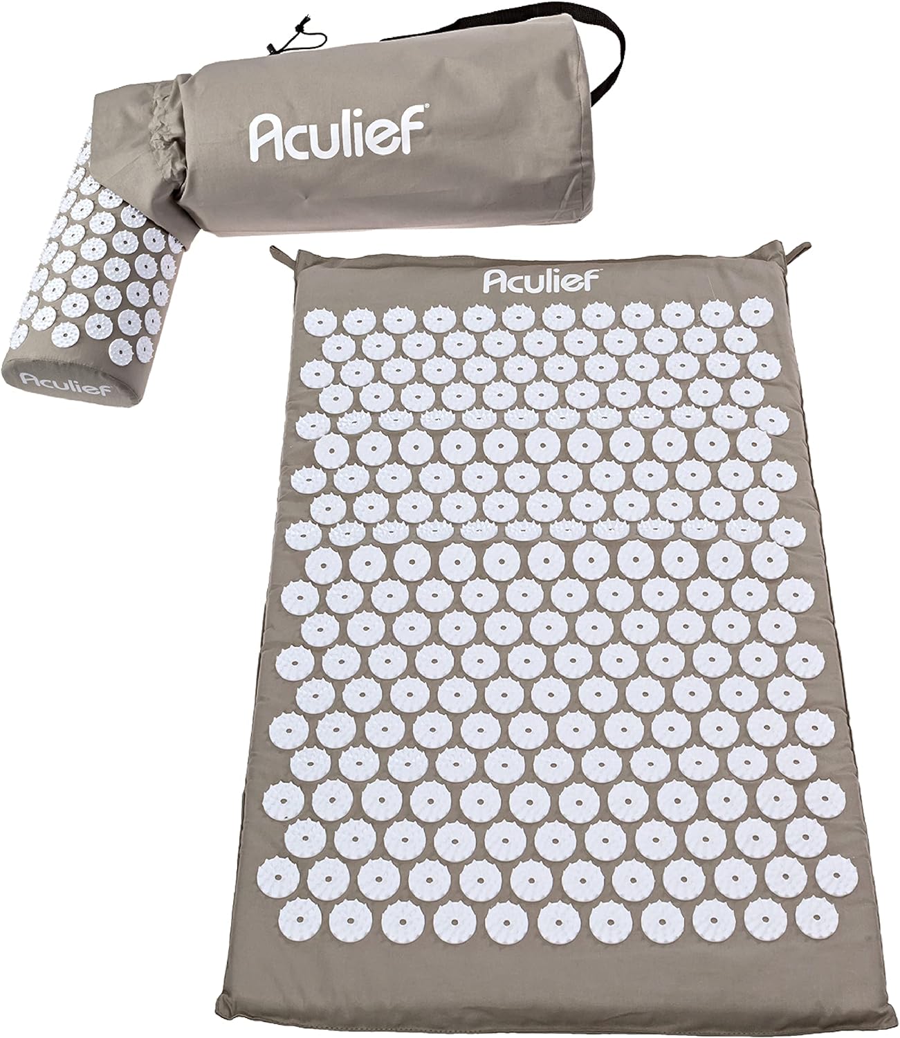 Aculief - Acupressure Mat and Pillow - Massage Mat Set - Stress and Pain Relief and Relaxation for Total Body Use - at Home and On-The-Go Use - 7000 Acupressure Points (Beige)