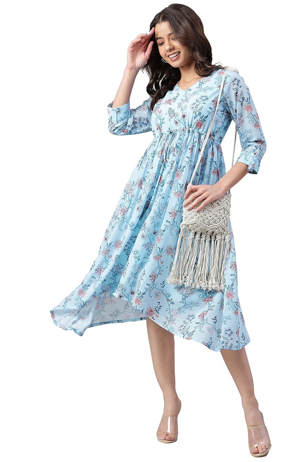 Janasya Women's Georgette V-Neck Dress