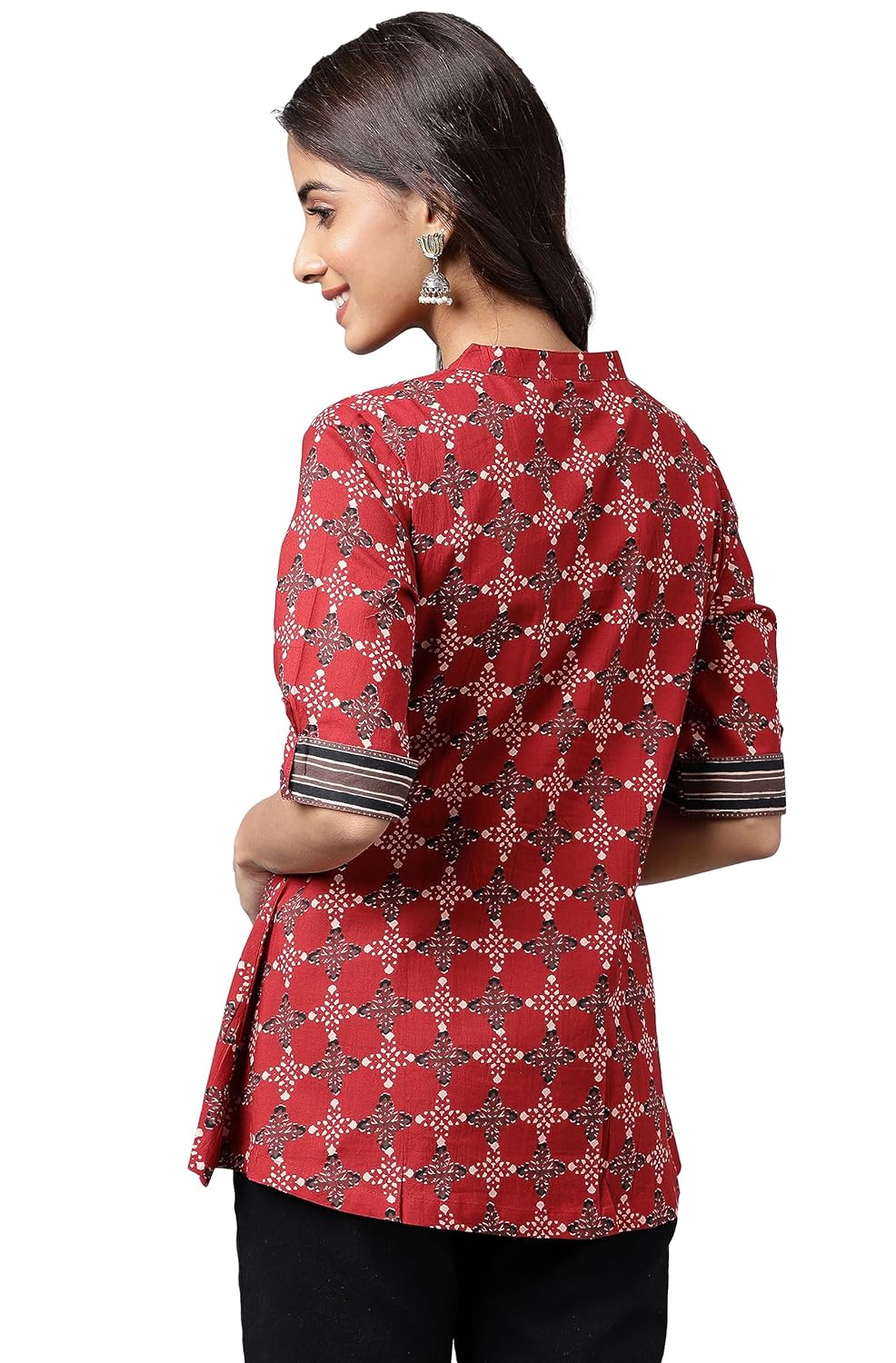 Janasya Women's Maroon Cotton Ethnic Motifs A-Line Top