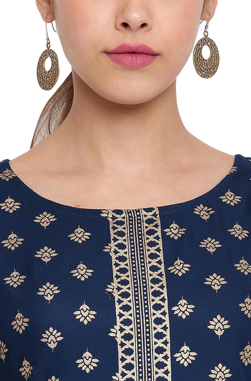 Janasya Women's Dark Blue Rayon Kurta