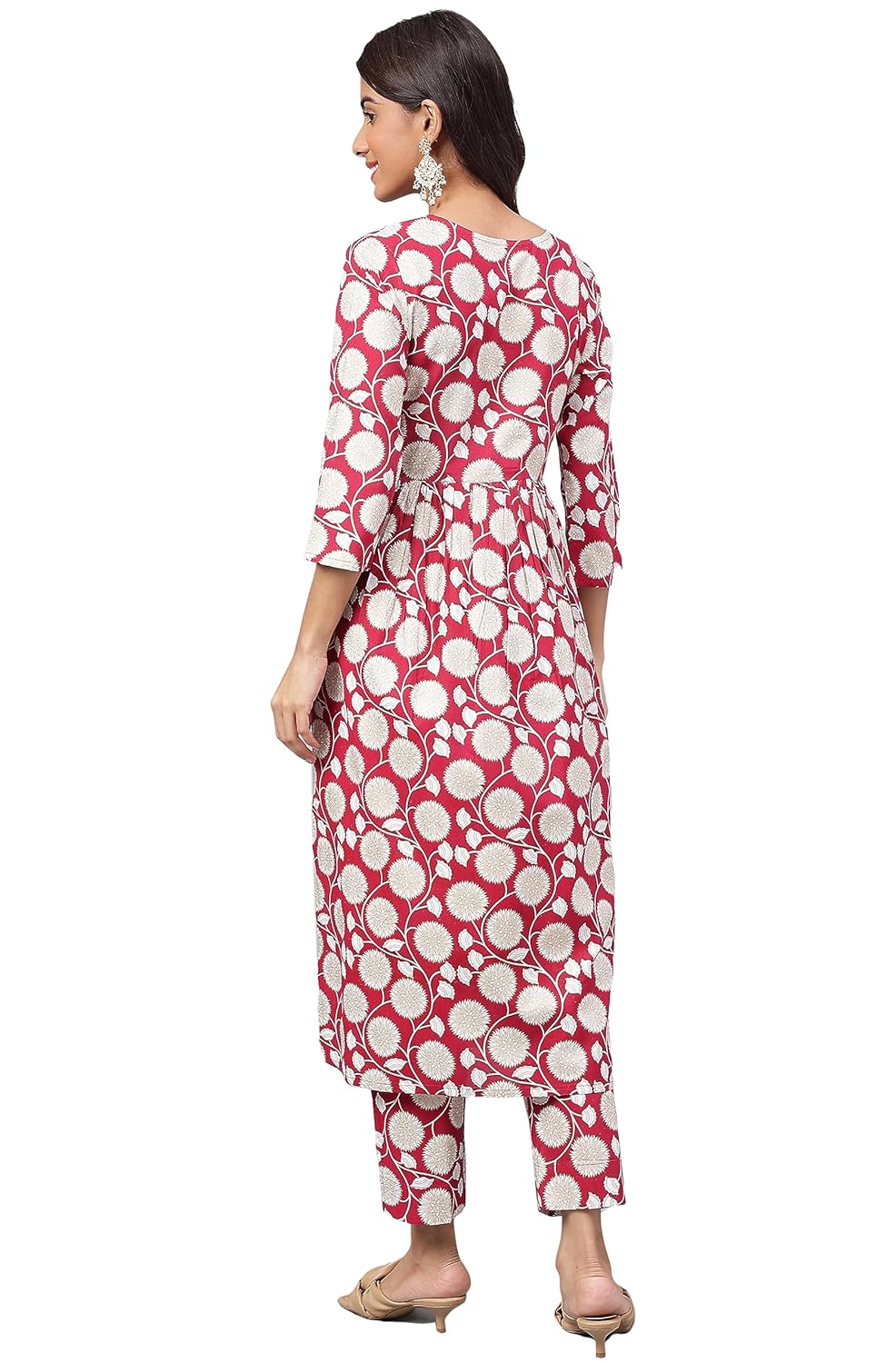 Janasya Women's Maroon Cotton Floral Printed Co-ords Set