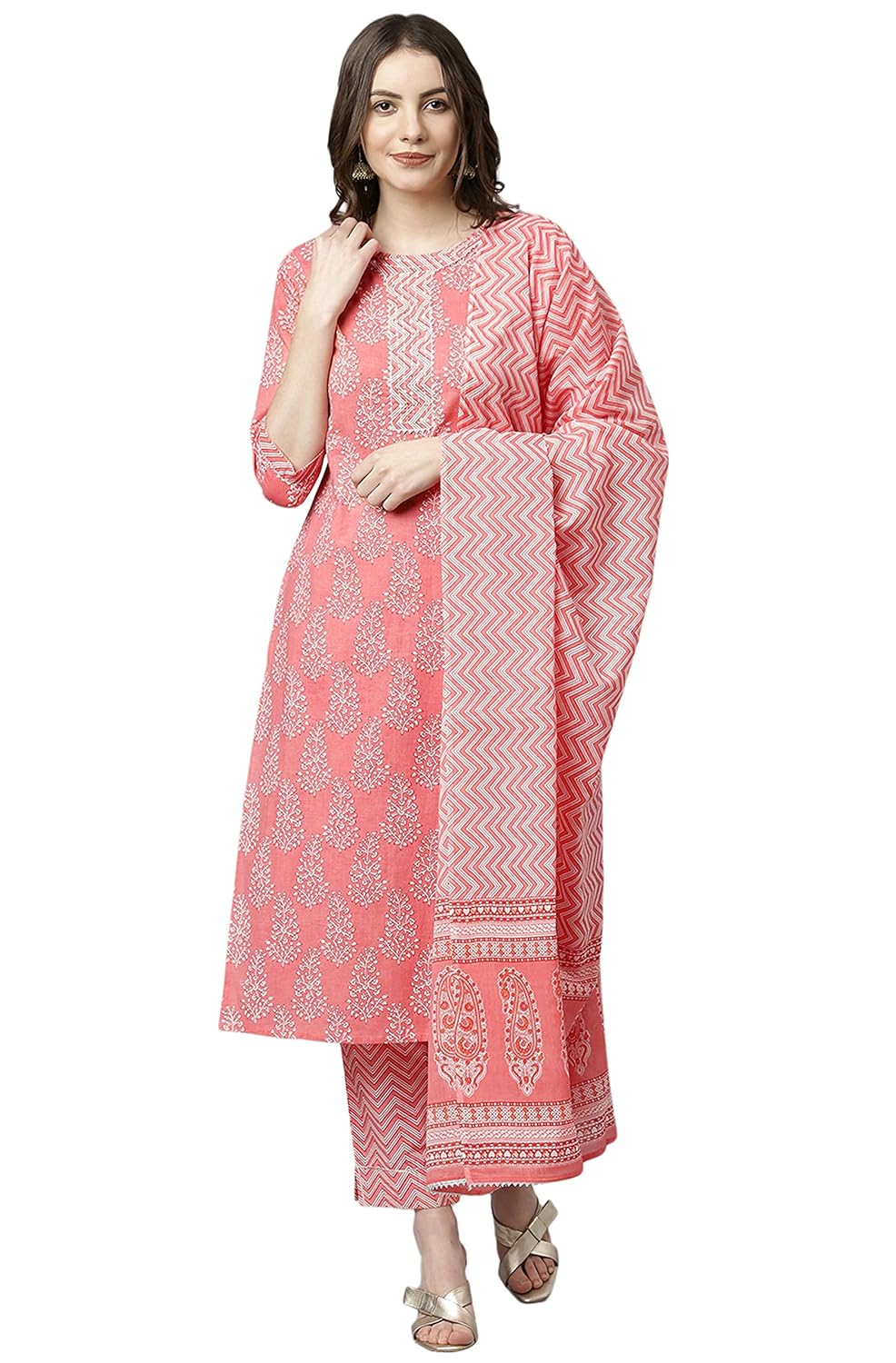 Janasya Women's Cotton Light Pink Kurta with Pant and Dupatta
