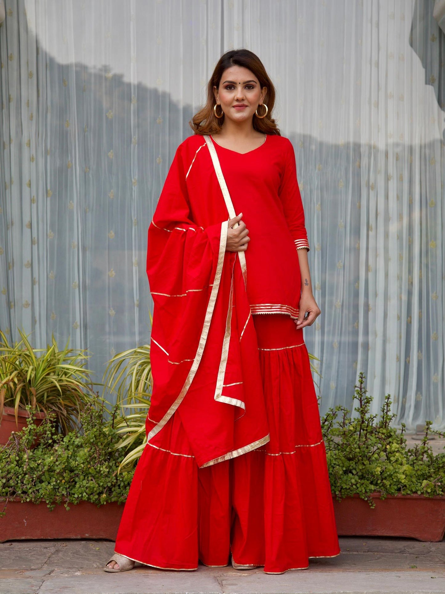 ONEWE INDIA Madhuri Sharara Set (Set of 3)