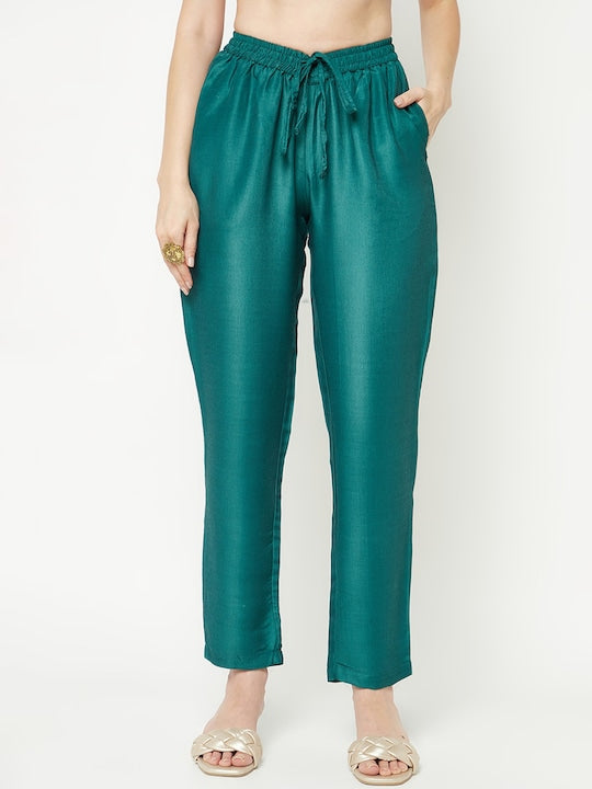 IMARA Floral Printed Mirror Work Panelled A-Line Kurta With Trousers