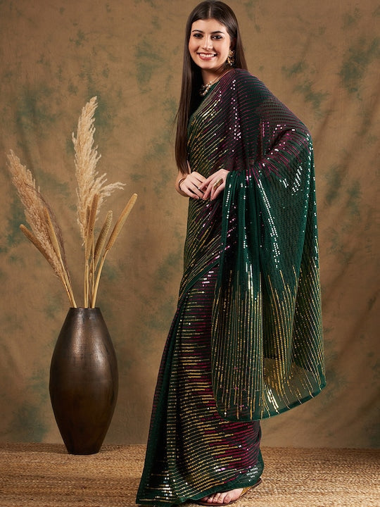 All about you Red Embellished Sequinned Pure Georgette Saree