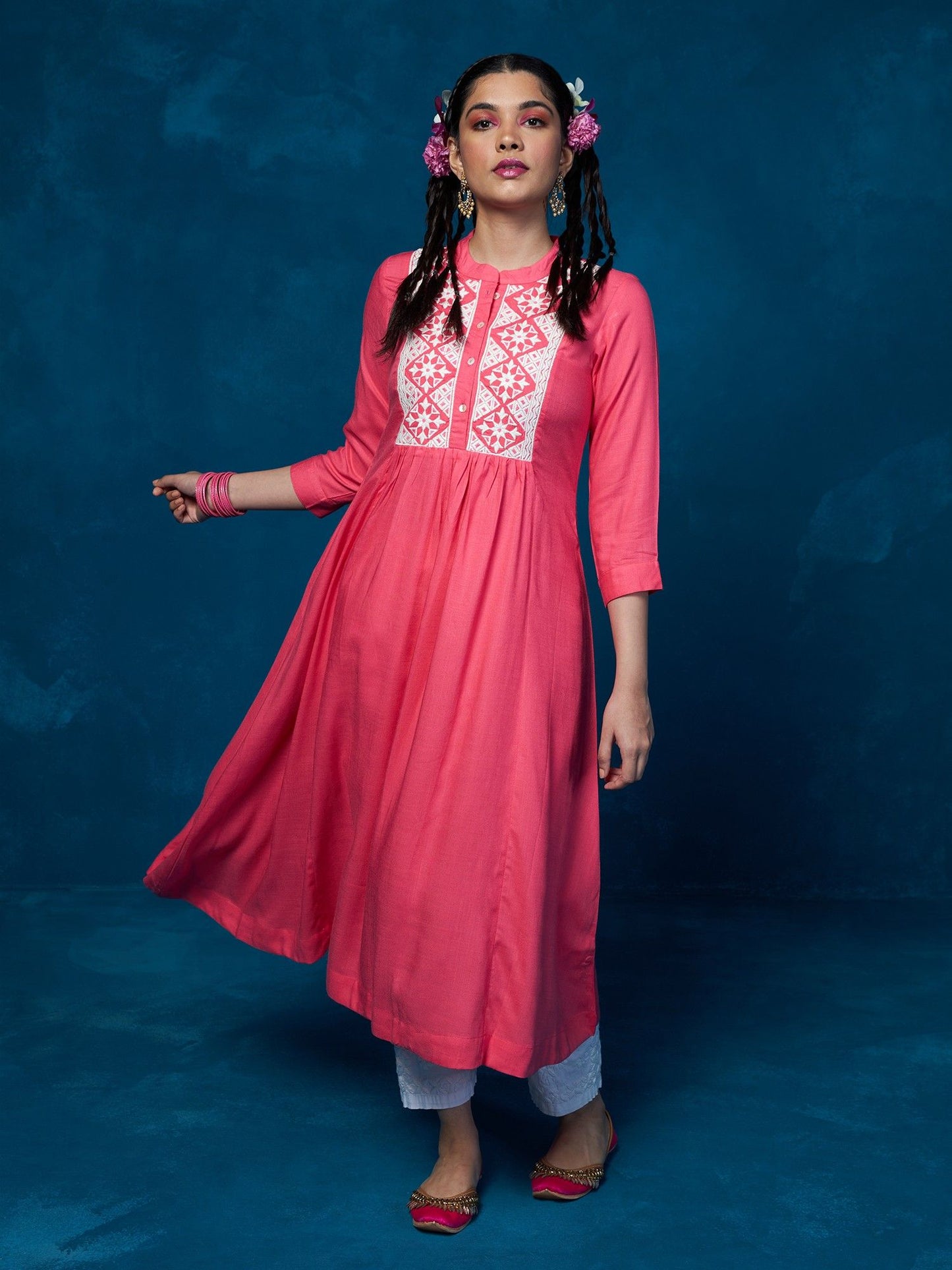 Likha Fuchsia Embroidered Flared Kurta LIKKUR92