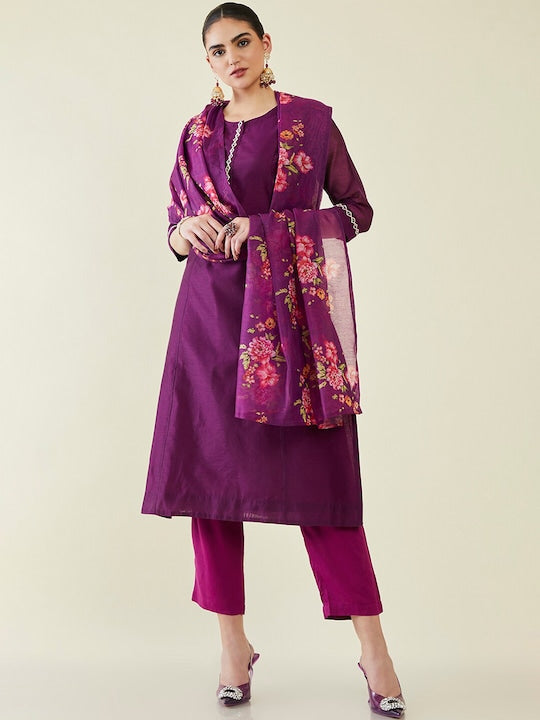 Soch Thread Work Kurta with Trousers & Dupatta - XL