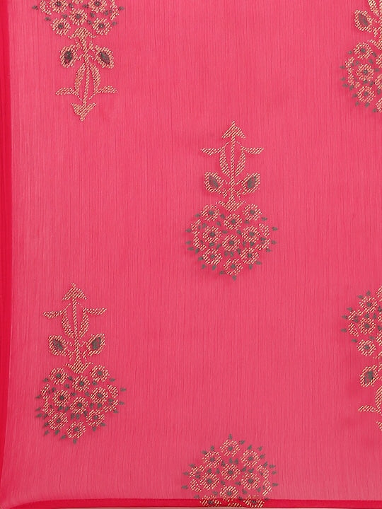 IMARA Ethnic Motifs Embroidered A-Line Ethnic Dress With Dupatta