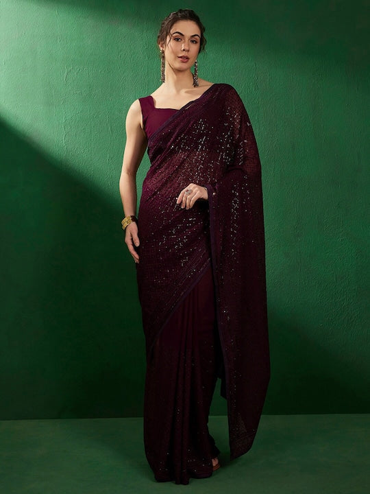 Sangria Embellished Party Wear Saree