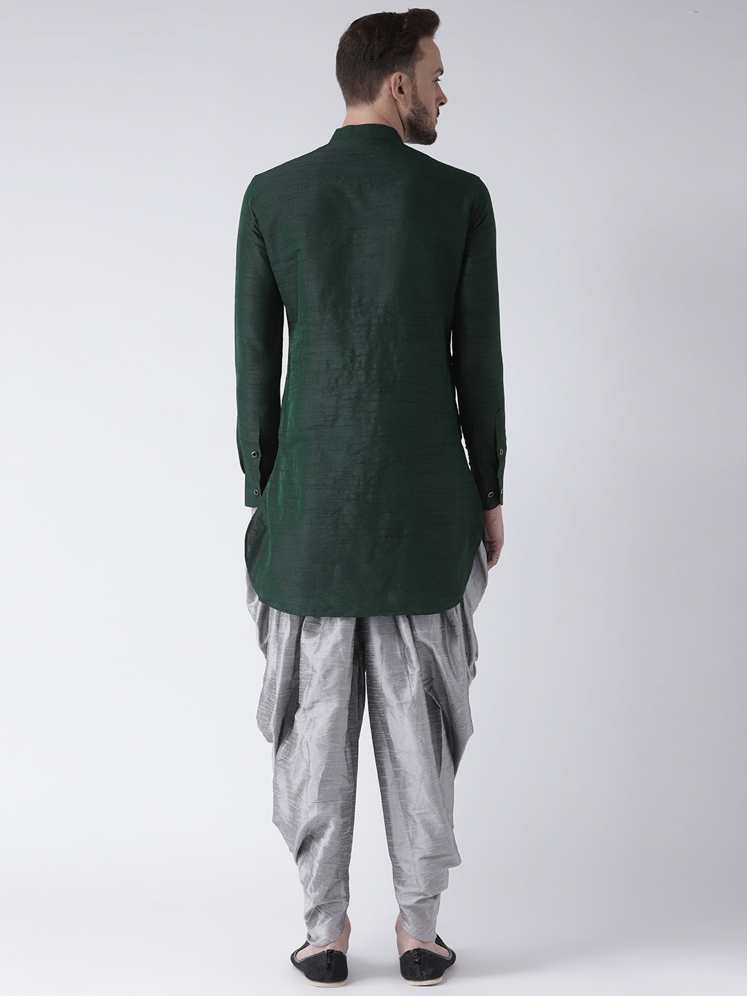 Deyann Men Green & Silver-Coloured Solid Kurta with Patiala