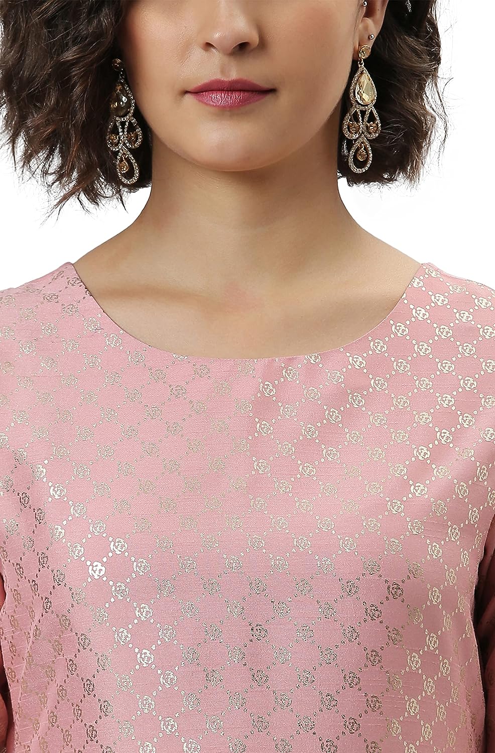 Janasya Women's Pink Poly Silk Floral Print Kurta with Pant