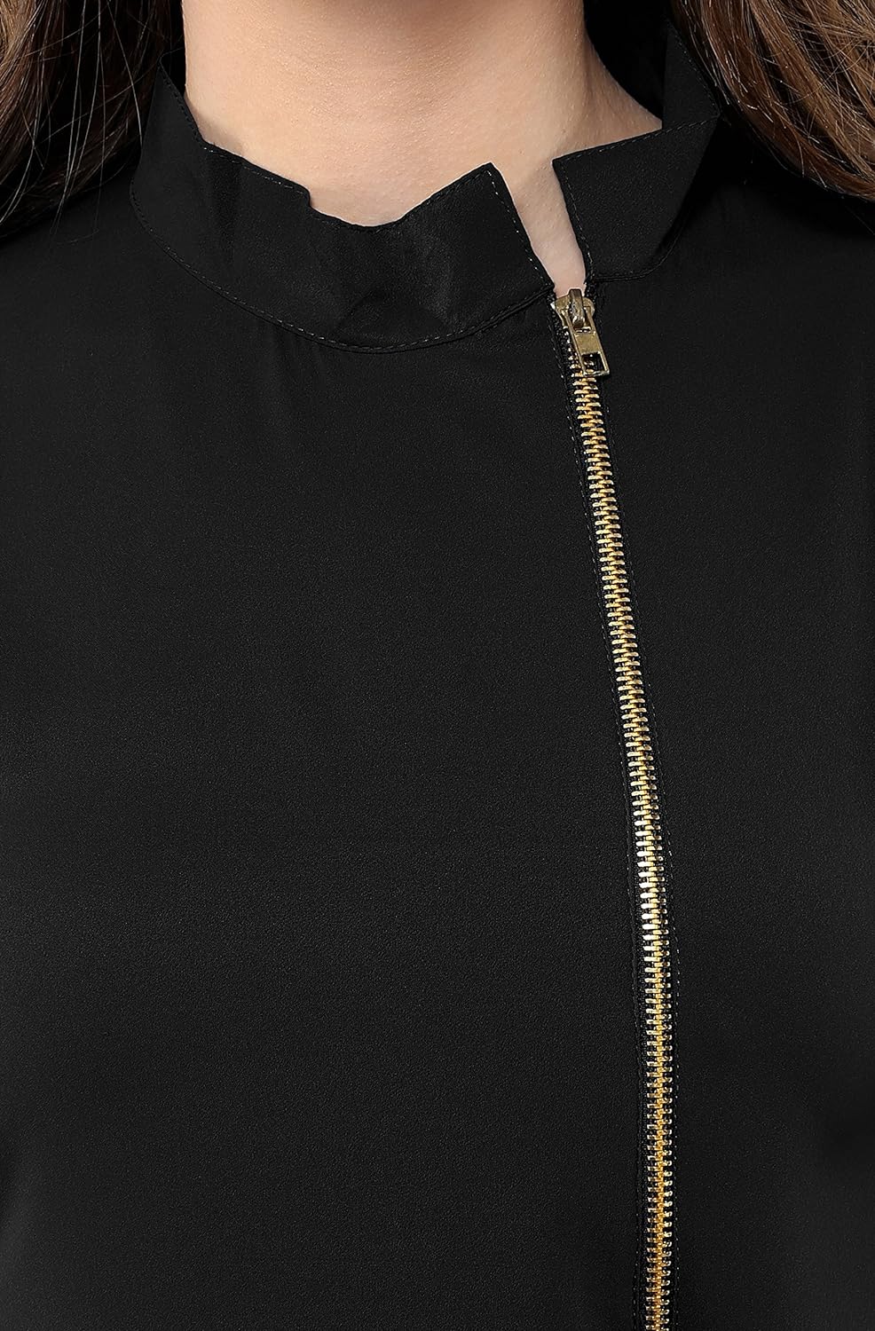 Janasya Women's Poly Crepe Solid High Low Kurta Black