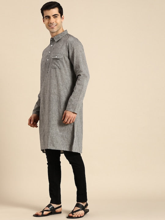 Anouk Men Grey Shirt Collar Kurta