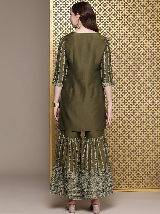 House of Pataudi Ethnic Motifs Printed Regular Jashn Kurta with Sharara