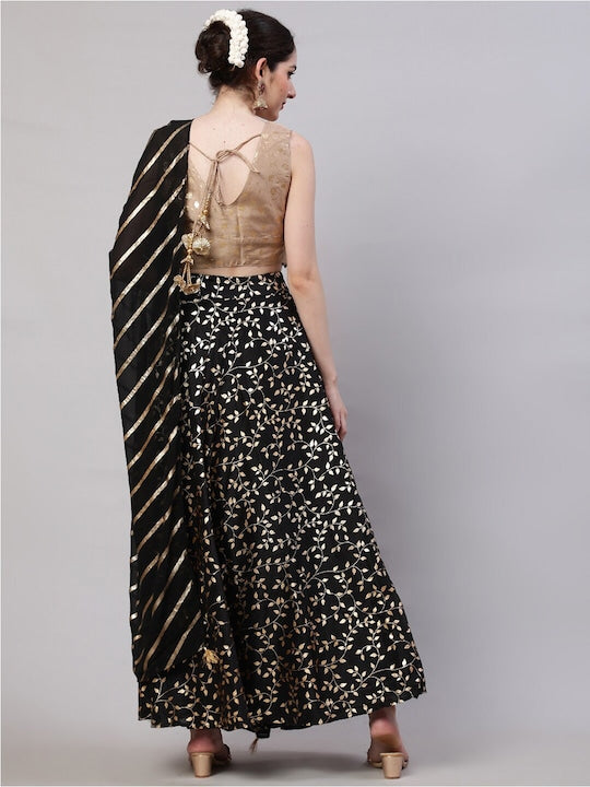 AKS Floral Printed Ready to Wear Lehenga & Blouse With Dupatta