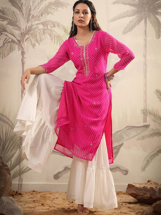 SCAKHI Leheriya Printed Thread Work Regular Kurta with Sharara