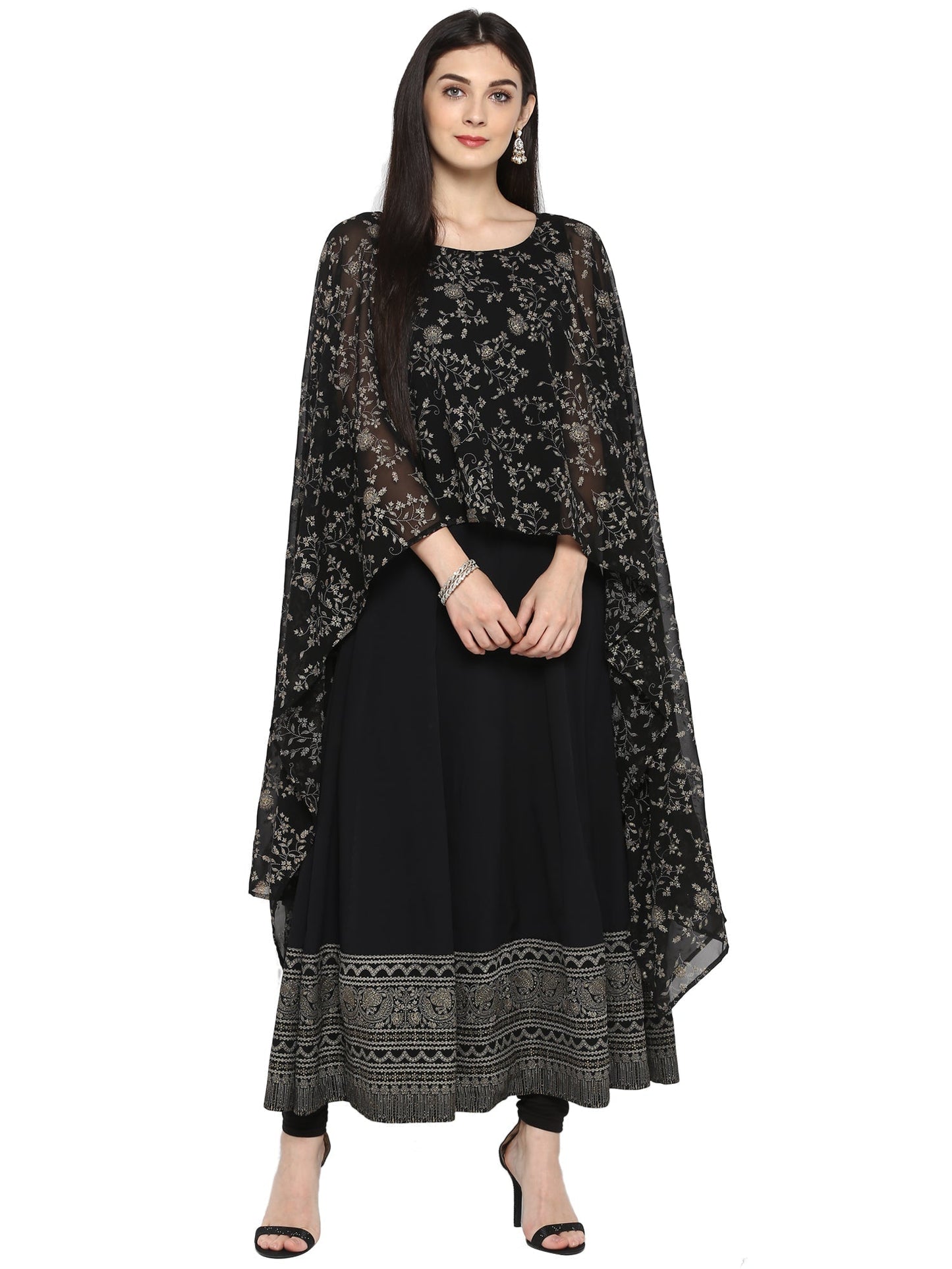 Ahalyaa Women Black Printed Anarkali Kurta from Ahalyaa
