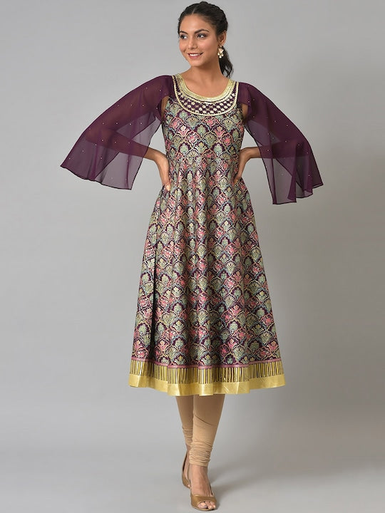 Aurelia Women Maroon Geometric Embroidered Anarkali Kurta