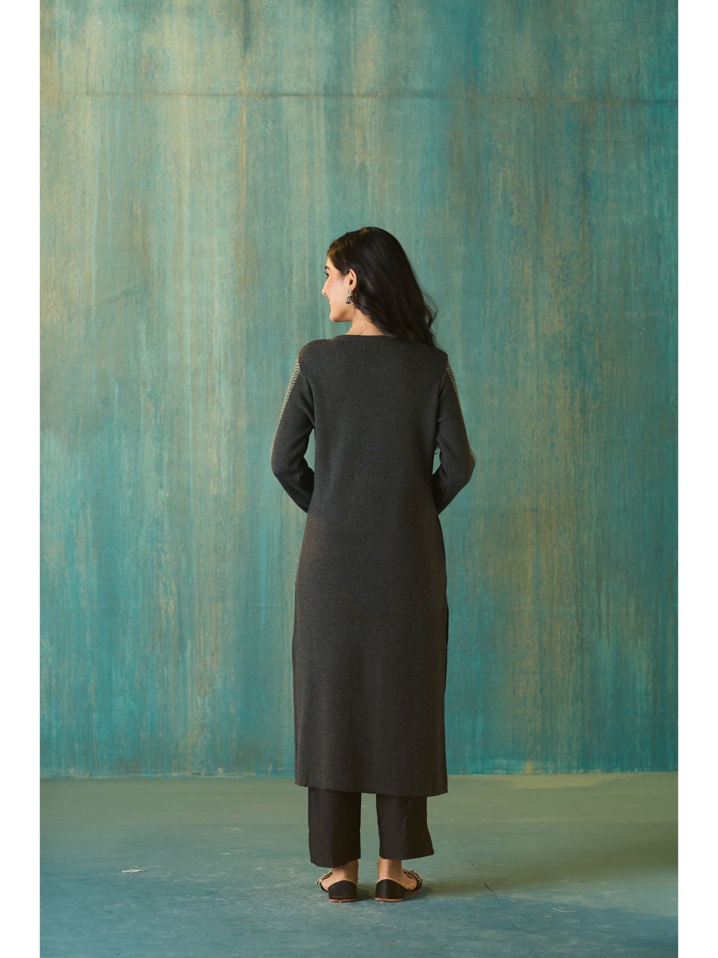 Likha Charcoal Woollen Acrylic Jacquard Winter Kurta LIKWW18