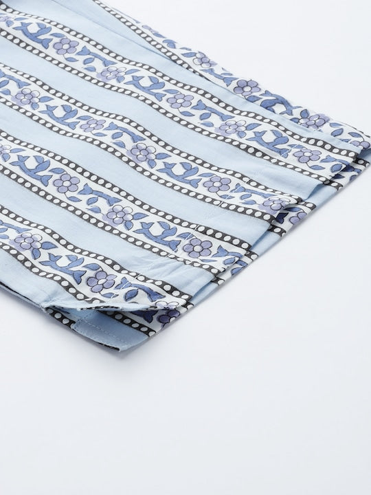 Yufta Floral Printed Beads and Stones Pure Cotton Kurta With Trousers & Dupatta