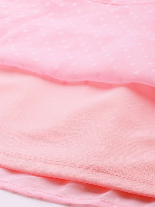 All about you Self-Design Smocked Flounce Hem Fit and Flare Dress