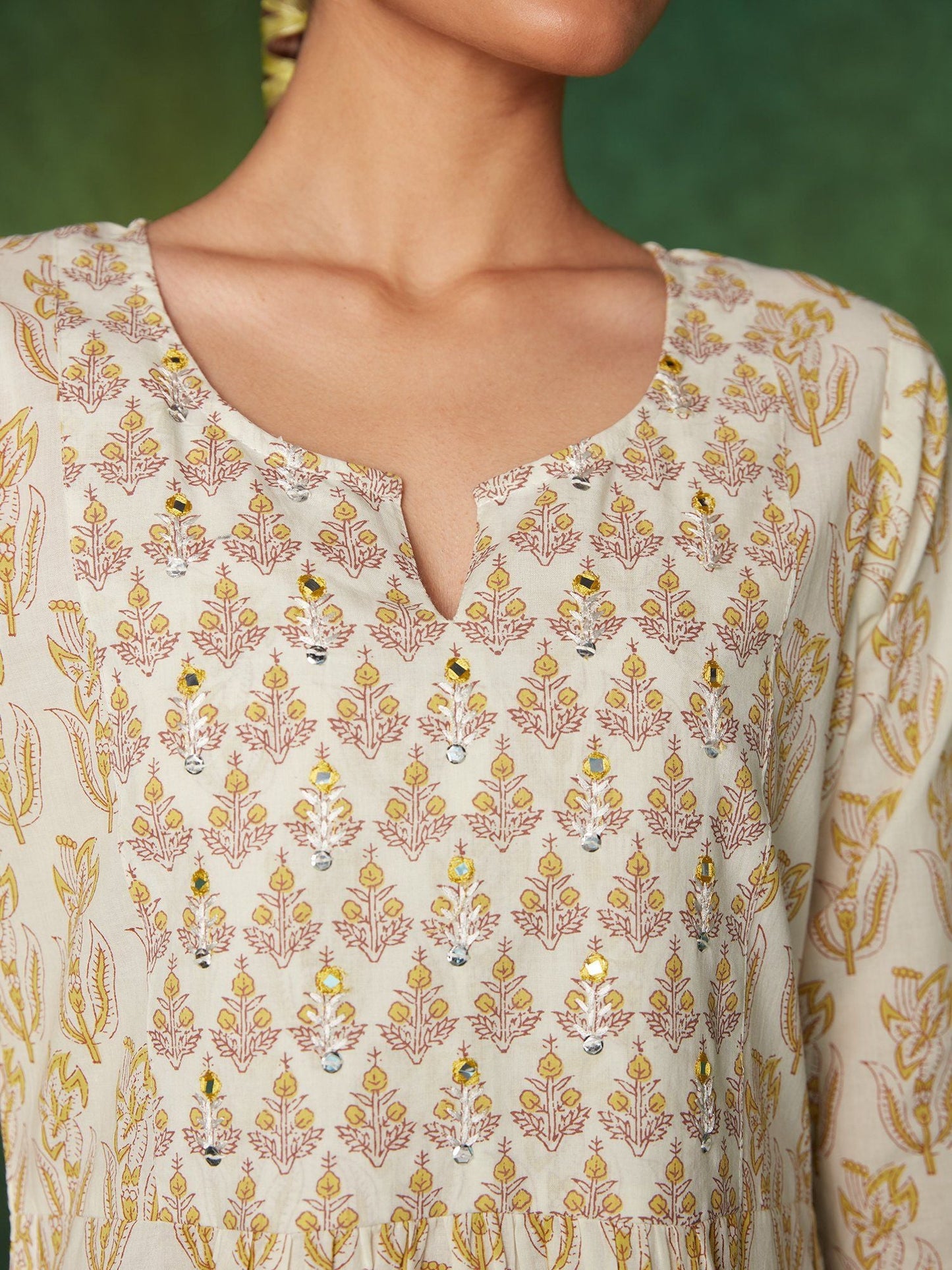 Likha Inayat Turquoise Jaipuri Printed Naira Cut Kurta Pant & Dupatta LIKSKD134 (Set of 3)