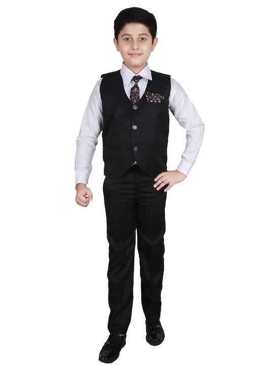 Pro Ethic Style Developer Boys Black & White Regular Fit Single Breasted Cotton 3 Pc Suit