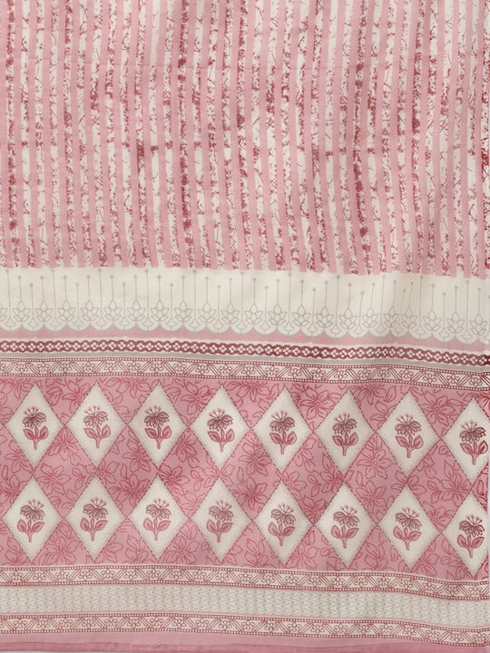 Yufta Women Pink Floral Embroidered Thread Work Pure Cotton Kurta with Trousers & With Dupatta