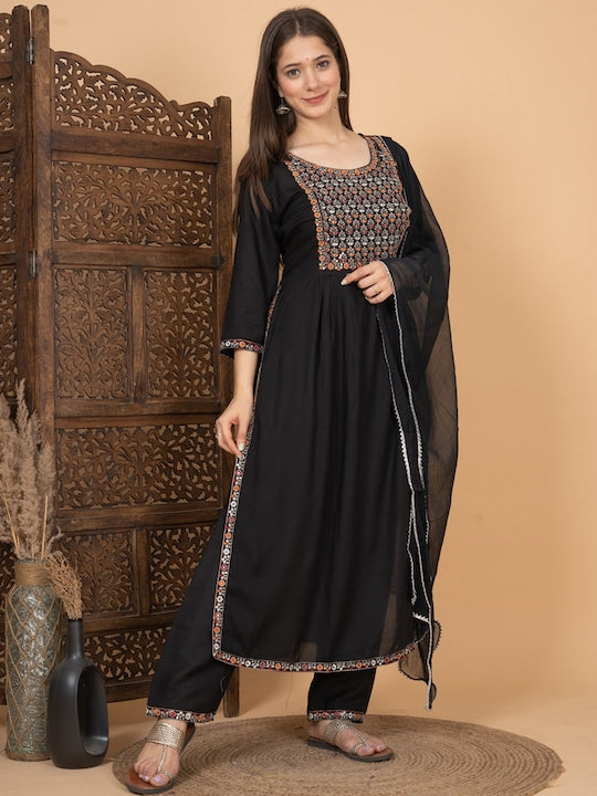 Singni Ethnic Motifs Embroidered Sequinned A-Line Kurta with Trousers & Dupatta
