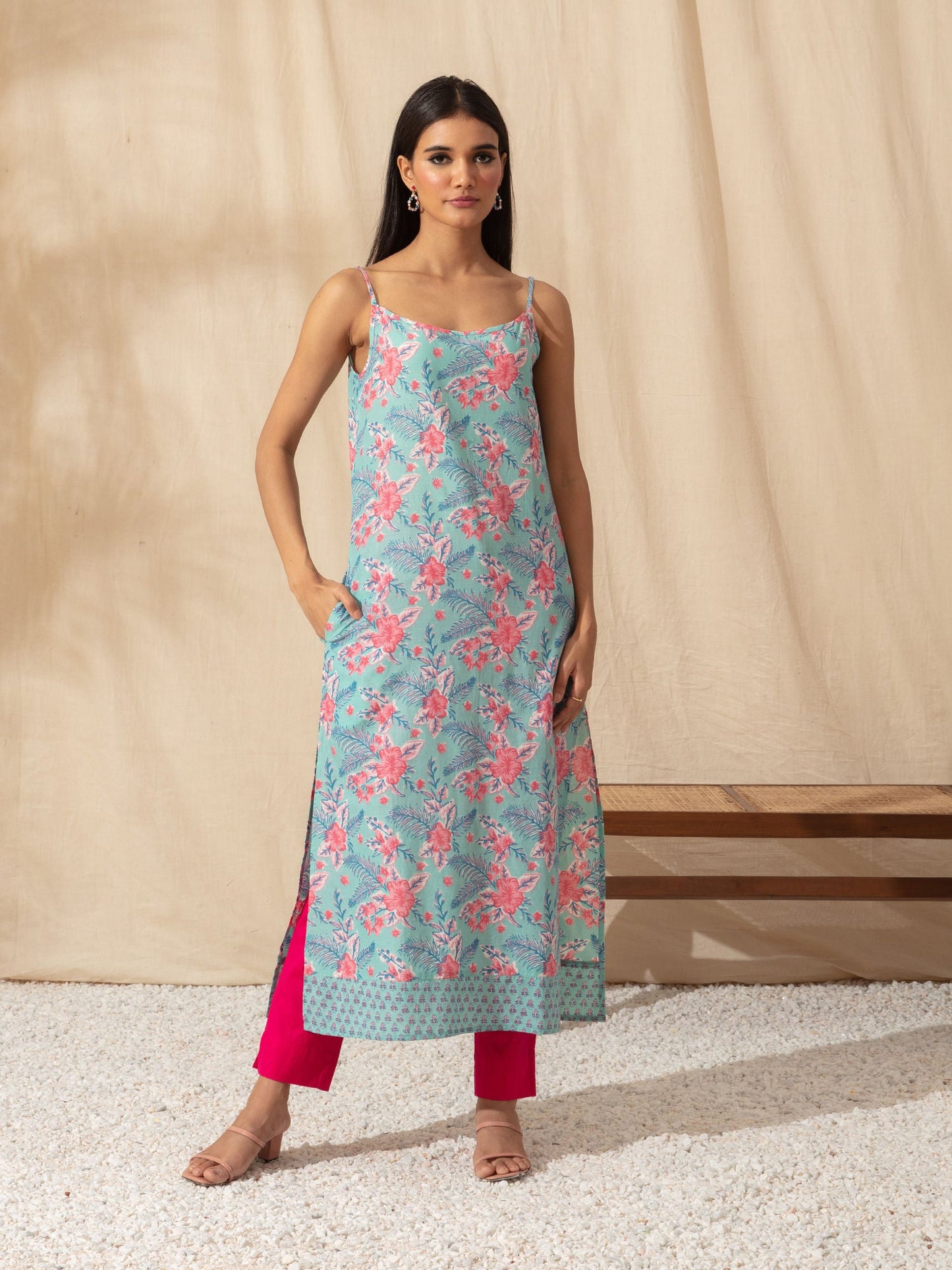 Likha Green Printed Spaghetti Strap Kurta LIKKUR16 - XL