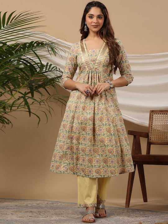 Readiprint Fashions Women Ethnic Motifs Printed Empire Pure Cotton Kurta with Palazzos