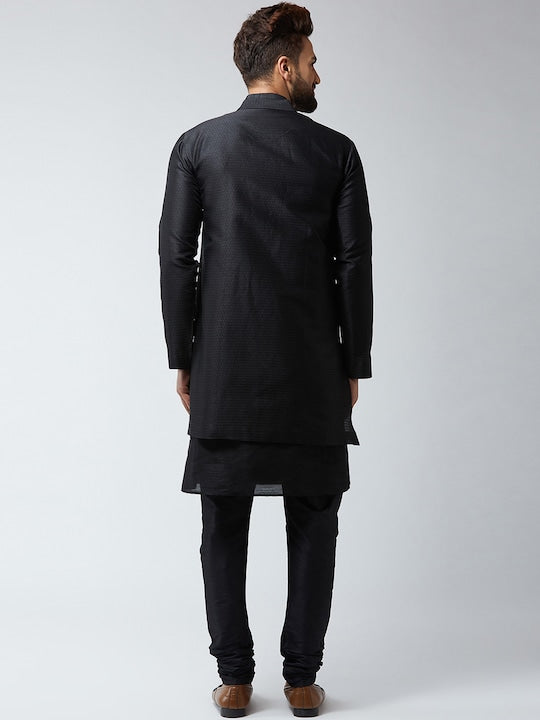 Sojanya Men Black Self-Design Sherwani Set